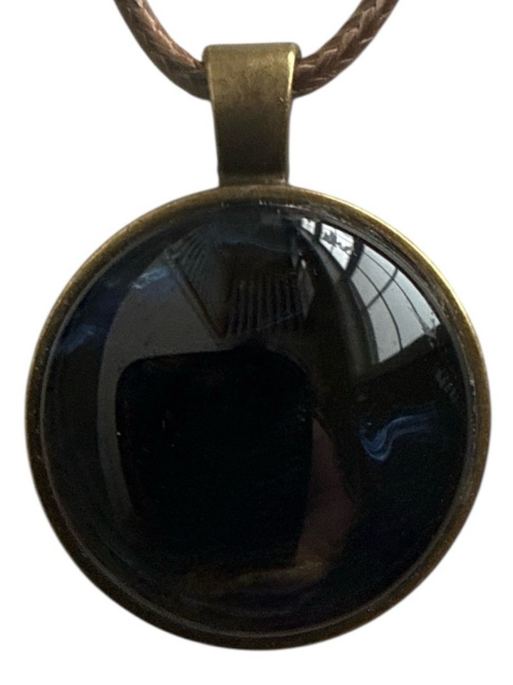Hand Crafted Fluid Art Necklace Black Navy and Gold Pendant by Svetlana Yeung